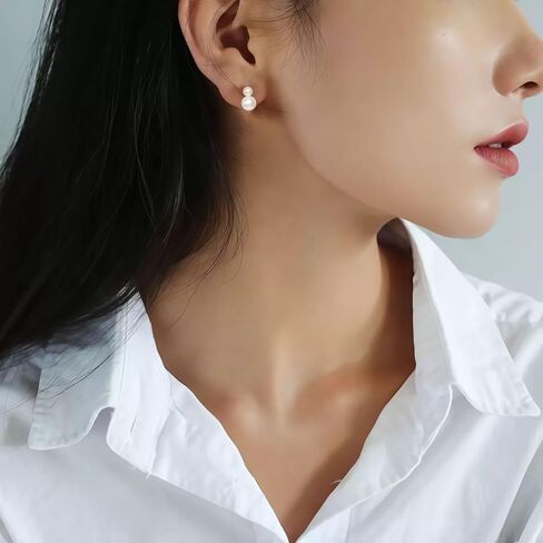 Bi&Yamigeo Mini Double Pearl Drop Stud Earrings,White Round Pearl Pendant Dangle Jewelry for Wedding Bridal Bridesmaid Birthday for Women in Kuwait