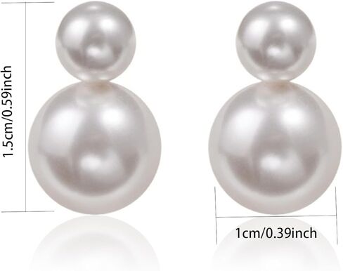 Bi&Yamigeo Mini Double Pearl Drop Stud Earrings,White Round Pearl Pendant Dangle Jewelry for Wedding Bridal Bridesmaid Birthday for Women in Kuwait