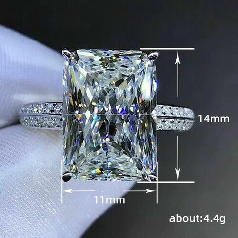 White Gold Plated Silver Engagement Wedding Ring with Large Carat Emerald Cut Cubic Zirconia CZ Oversized 6 Carat 3A Zircon Engagement Cushion Cut Halo Engagement Ring Size 7 in Saudi Arabia