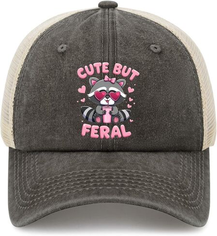 Uinntiwell Cute But Feral Raccoon Trucker Hat Women Funny Mesh Baseball Cap for Summer in Saudi Arabia