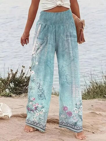 Plus Size Women Fashion Multi-Color Splicing Wide Leg Pants Ladies Casual High Waisted Loose Long Trousers in Saudi Arabia