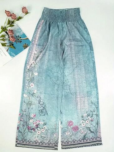 Plus Size Women Fashion Multi-Color Splicing Wide Leg Pants Ladies Casual High Waisted Loose Long Trousers in Saudi Arabia