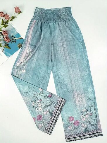Plus Size Women Fashion Multi-Color Splicing Wide Leg Pants Ladies Casual High Waisted Loose Long Trousers in Saudi Arabia