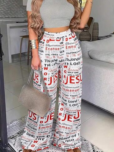 Women's Elegant Floral Pattern Wide-Leg Pants Comfortable Casual Trousers in Saudi Arabia
