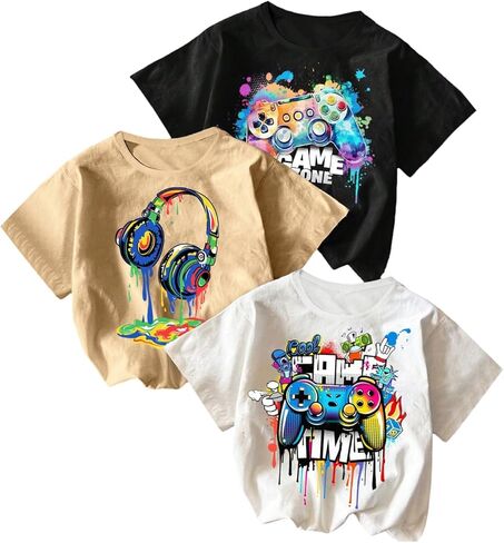 VIPWOLF Boy's 3 Pack Cartoon Graphic Tees Y2K Short Sleeve Summer Tee Shirts Streetwear in Saudi Arabia