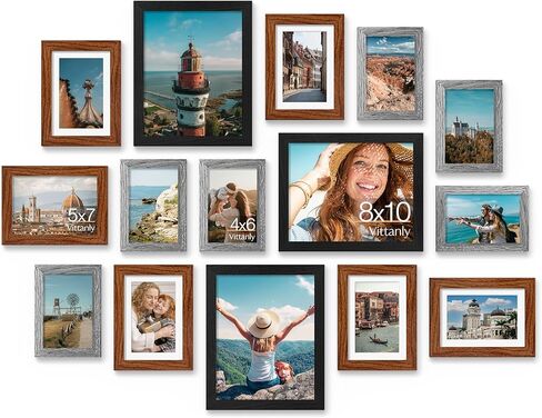 Vittanly 15 Pack Picture Frames Decore Collage Wall Decord لشاشة التثبيت أو عرض الطاولة ، إطار معرض للعائلة ، وأحجام متعددة بما في ذلك 3pcs 8x10 ، 6pcs 5x7 ، 6pcs 4x6 ، Black in Kuwait