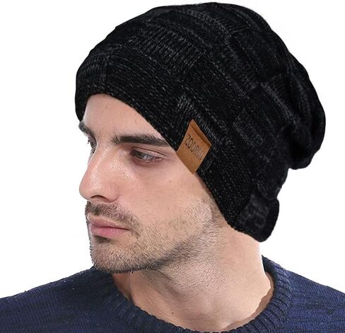 Slouchy Warm Beanie for Men & Women Fleece-Lined Winter Ski Cap, Soft Knit Skull Hat in Saudi Arabia