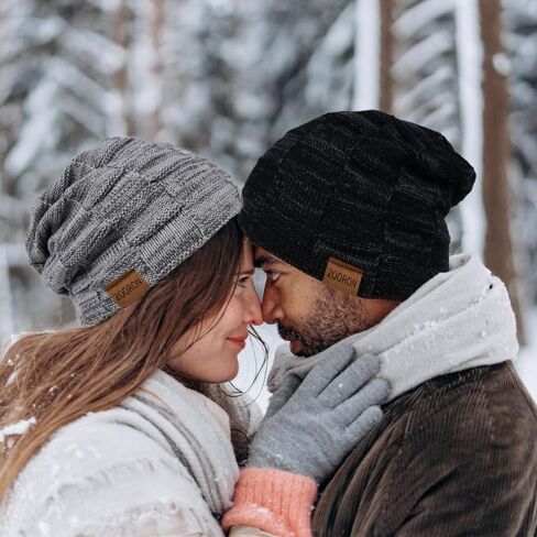 Slouchy Warm Beanie for Men & Women Fleece-Lined Winter Ski Cap, Soft Knit Skull Hat in Saudi Arabia