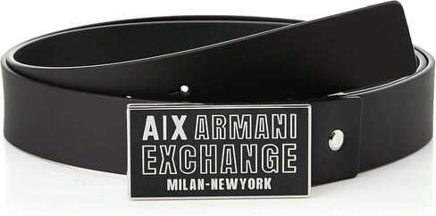 Armani Exchange Casual Bonded Leather, Logo Buckle Belt, Black, One Size EU in Saudi Arabia