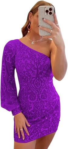 فساتين PAVERJER بأكمام طويلة مطرزة بالترتر لحفلات العودة للوطن 2026 فستان ضيق بكتف واحد سباركلي للحفلات الراقصة الصغيرة للمراهقين in Kuwait