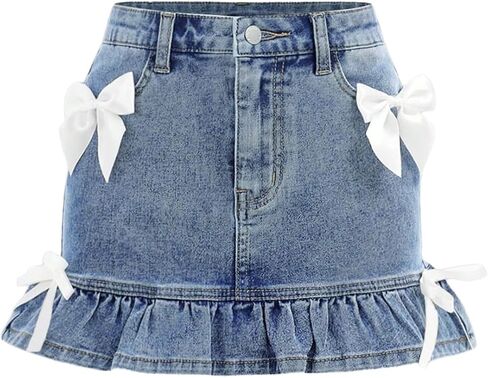 Floerns Girl's Cute Bow Denim Skirt Y2k Straight Pencil Jean Mini Skirt in Saudi Arabia