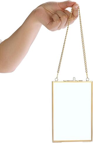 JUXYES Set of 2 Wall Hanging Brass Frames for Pressed Flowers, Double Glass Hanging Picture Artwork Display Frame, Vertical Gold Floating Style Gallery Wall Frame for Photo Picture Poster etc, 4x6 Inches in Saudi Arabia