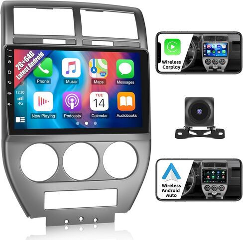 سيارات راديو سيارات لجيب بوصلة باتريوت 2007 2008 2008: 2G+64G سيريو مع CARPLAY اللاسلكي Android Auto ، شاشة تعمل باللمس 10.1 بوصة مع ترقية Bluetooth لـ Compass Patrio مع GPS WiFi SWC FM RDS DSP in Kuwait