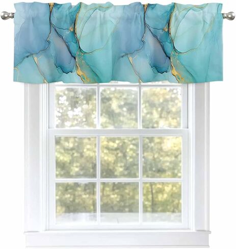 Ayezobiq Valances for Windows 42" W x 12" L Aqua Green Marble Abstract Art Rod Pocket Curtains Valance Short Window Treatment Drapes for Living Room, Bedroom Bathroom Decor in Saudi Arabia