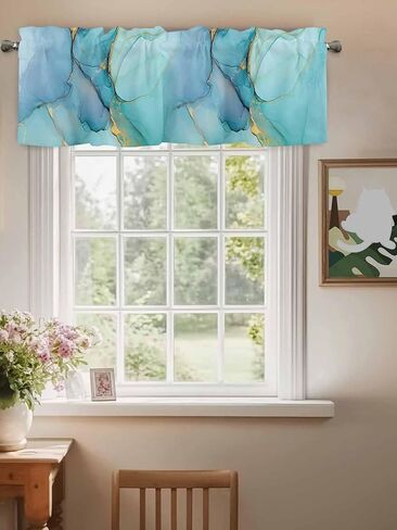 Ayezobiq Valances for Windows 42" W x 12" L Aqua Green Marble Abstract Art Rod Pocket Curtains Valance Short Window Treatment Drapes for Living Room, Bedroom Bathroom Decor in Saudi Arabia