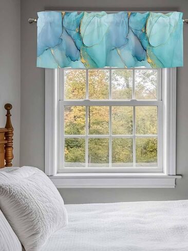 Ayezobiq Valances for Windows 42" W x 12" L Aqua Green Marble Abstract Art Rod Pocket Curtains Valance Short Window Treatment Drapes for Living Room, Bedroom Bathroom Decor in Saudi Arabia