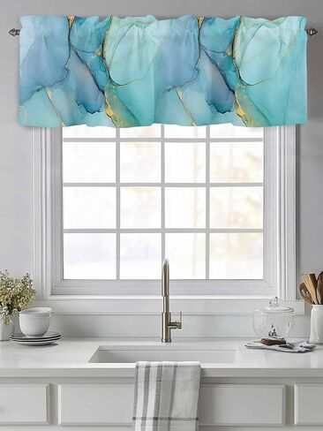Ayezobiq Valances for Windows 42" W x 12" L Aqua Green Marble Abstract Art Rod Pocket Curtains Valance Short Window Treatment Drapes for Living Room, Bedroom Bathroom Decor in Saudi Arabia