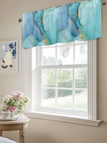 Ayezobiq Valances for Windows 42" W x 12" L Aqua Green Marble Abstract Art Rod Pocket Curtains Valance Short Window Treatment Drapes for Living Room, Bedroom Bathroom Decor in Saudi Arabia