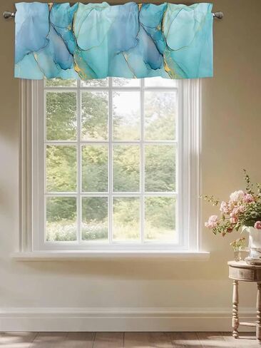 Ayezobiq Valances for Windows 42" W x 12" L Aqua Green Marble Abstract Art Rod Pocket Curtains Valance Short Window Treatment Drapes for Living Room, Bedroom Bathroom Decor in Saudi Arabia