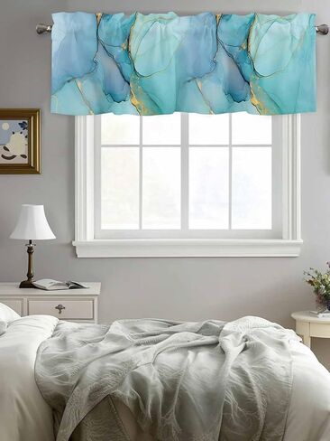 Ayezobiq Valances for Windows 42" W x 12" L Aqua Green Marble Abstract Art Rod Pocket Curtains Valance Short Window Treatment Drapes for Living Room, Bedroom Bathroom Decor in Saudi Arabia