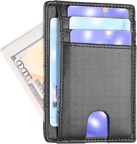 AGBIADD Slim Minimalist Front Pocket RFID Blocking Leather Wallets for Men Women Medium Size (Black) in Saudi Arabia