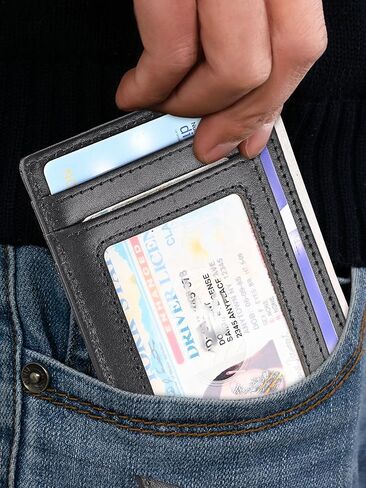AGBIADD Slim Minimalist Front Pocket RFID Blocking Leather Wallets for Men Women Medium Size (Black) in Saudi Arabia