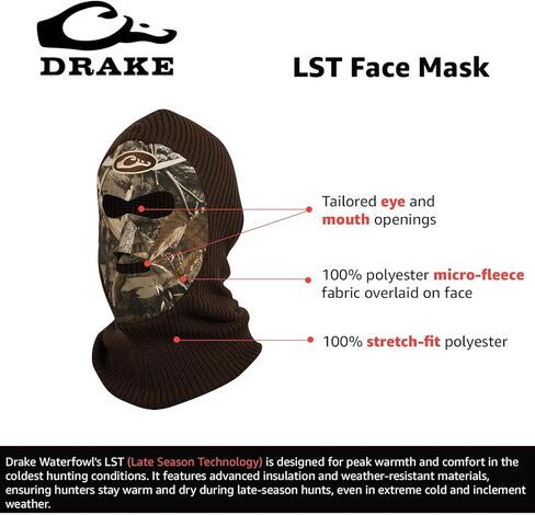 Drake Waterfowl Unisex LST Face Mask - Warm Stretch-Fit Heavyweight Fleece & Poly-Knit Camo Outdoor Hunting Balaclava, OSFM, Realtree Max-5 in Saudi Arabia