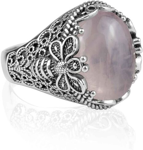 Filigranist 925 Sterling Silver Filigree Art Queen Bee Detailed Women Statement Ring with Gemstone, Gift Boxed in Kuwait