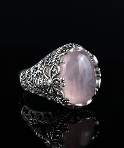 Filigranist 925 Sterling Silver Filigree Art Queen Bee Detailed Women Statement Ring with Gemstone, Gift Boxed in Kuwait