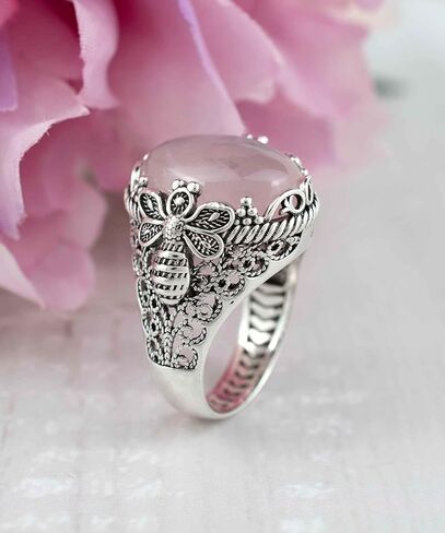 Filigranist 925 Sterling Silver Filigree Art Queen Bee Detailed Women Statement Ring with Gemstone, Gift Boxed in Kuwait