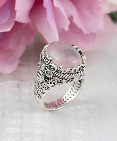 Filigranist 925 Sterling Silver Filigree Art Queen Bee Detailed Women Statement Ring with Gemstone, Gift Boxed in Kuwait