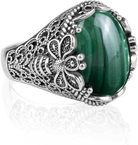 Filigranist 925 Sterling Silver Filigree Art Queen Bee Detailed Women Statement Ring with Gemstone, Gift Boxed in Kuwait