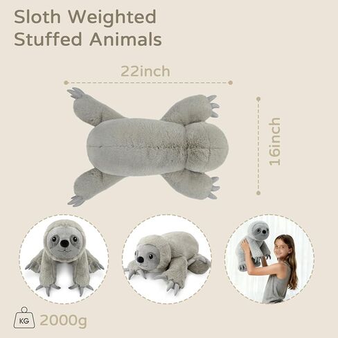 JUSTQUNSEEN 4.5 Lbs Weighted Stuffed Animals for Kids and Adults 22" Cute Sloth Shaped Toys Soft Weighted Plush Toys Gifts for Christmas Easter Birthday Holidays Ideal Huggable Plush Pillow (Sloth) in Saudi Arabia