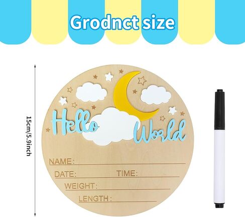 Baby Announcement Sign, ​5.9 Inch Wooden Hello World Newborn Signs, Birth Announcement Sign, Moon Cloud Stars Decoration, Welcome Newborn Arrival To World, Hospital Nursery for Baby (Purple) in Saudi Arabia