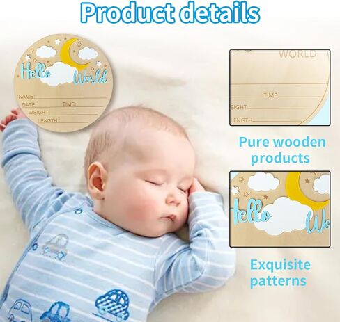 Baby Announcement Sign, ​5.9 Inch Wooden Hello World Newborn Signs, Birth Announcement Sign, Moon Cloud Stars Decoration, Welcome Newborn Arrival To World, Hospital Nursery for Baby (Purple) in Saudi Arabia
