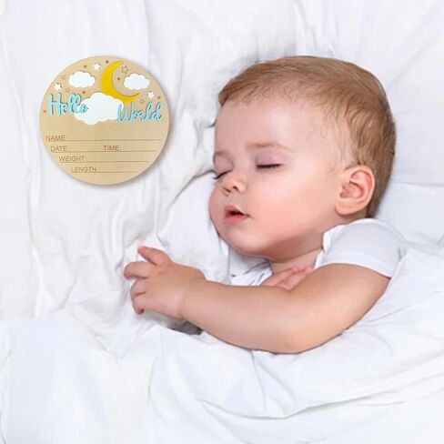 Baby Announcement Sign, ​5.9 Inch Wooden Hello World Newborn Signs, Birth Announcement Sign, Moon Cloud Stars Decoration, Welcome Newborn Arrival To World, Hospital Nursery for Baby (Purple) in Saudi Arabia