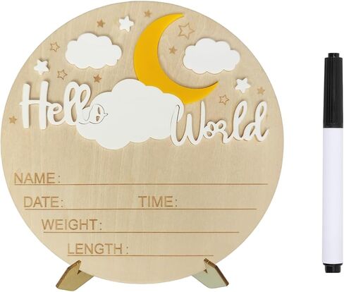 Baby Announcement Sign, ​5.9 Inch Wooden Hello World Newborn Signs, Birth Announcement Sign, Moon Cloud Stars Decoration, Welcome Newborn Arrival To World, Hospital Nursery for Baby (Purple) in Saudi Arabia