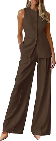 PRETTYGARDEN Women's 2 Piece Sets Summer 2026 Work Clothes Sleeveless Blazer Vest Pants Suits Spring Business Casual Outfits in Saudi Arabia