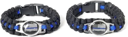 Support The Police Bracelet - Thin Blue Line Para-Cord Survival Bracelet | 10% of Sales Donated to Police Department of Your Choice | One Piece | Black and Blue in Saudi Arabia