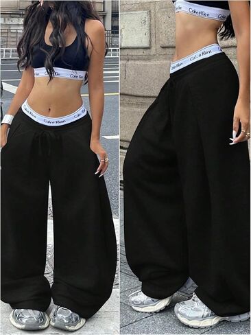 MakeMeChic Women's Barrel Pants Baggy Wide Leg Sweatpants Y2k Pants Streetwear in Saudi Arabia