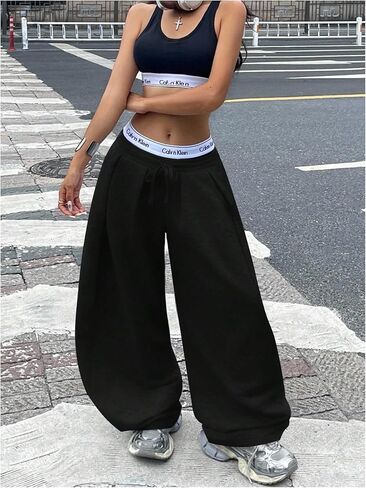 MakeMeChic Women's Barrel Pants Baggy Wide Leg Sweatpants Y2k Pants Streetwear in Saudi Arabia