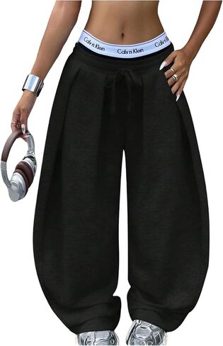 MakeMeChic Women's Barrel Pants Baggy Wide Leg Sweatpants Y2k Pants Streetwear in Saudi Arabia