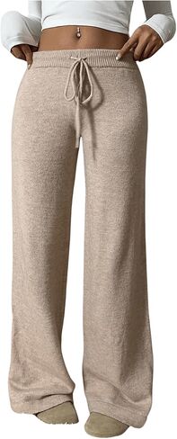 بنطلون Verdusa النسائي ذو الساق المستقيمة برباط الخصر محبوك بنطلون طويل للغاية ملابس الخريف in Kuwait