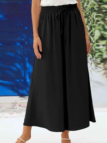 Am Direct Women's High Waisted Wide Leg Palazzo Pants with Pockets, Flowy Elastic Waist Maxi Pants in Saudi Arabia