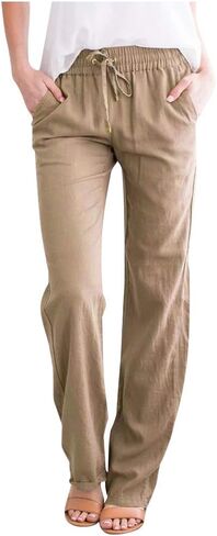 Shamonaty Linen Pants for Women High Waist Drawstring Wide Leg Cotton Linen Pants Casual Loose Fit Summer Palazzo Pant in Kuwait