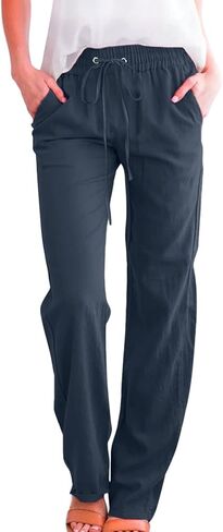 Shamonaty Linen Pants for Women High Waist Drawstring Wide Leg Cotton Linen Pants Casual Loose Fit Summer Palazzo Pant in Kuwait