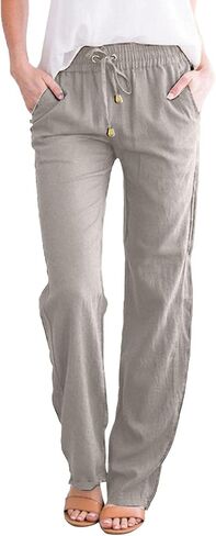 Shamonaty Linen Pants for Women High Waist Drawstring Wide Leg Cotton Linen Pants Casual Loose Fit Summer Palazzo Pant in Kuwait