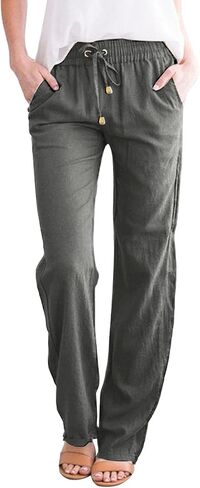 Shamonaty Linen Pants for Women High Waist Drawstring Wide Leg Cotton Linen Pants Casual Loose Fit Summer Palazzo Pant in Kuwait