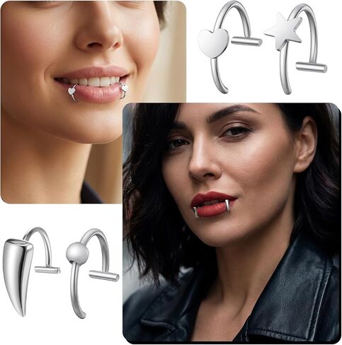 Xthrotsenk 8 قطع طقم ثقب وهمي قابل للتعديل فضي خاتم شفاه مزيف غير ثقب الشفاه للنساء والرجال مشبك مجوهرات الهالوين in Kuwait