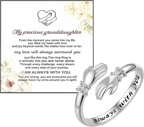 GlameVibe For Granddaughter - Always Keep Me In Your Heart Birthstone Hug Ring, Adjustable Stainless Steel Cz Hug Hope Rings For Granddaughter Christmas Birthday Gift in Saudi Arabia